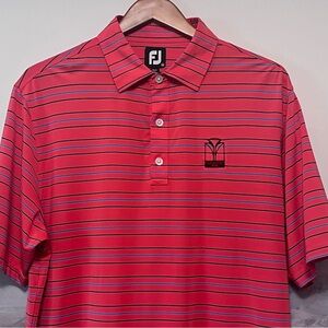 FootJoy Polo Golf Shirt‎ Mens M Striped Coral Red Athletic Performance Comfort